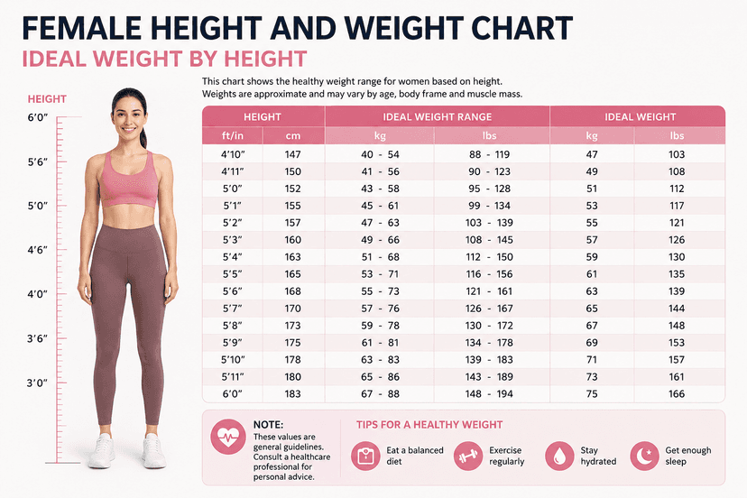 Female Height and Weight Chart: Ideal Weight by Height